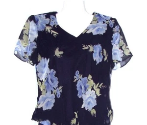 MSK NEU Gr. 6 Blumendruck Kurzarm BLUSE marine halbtransparent Lagenlook - Bild 1 von 4