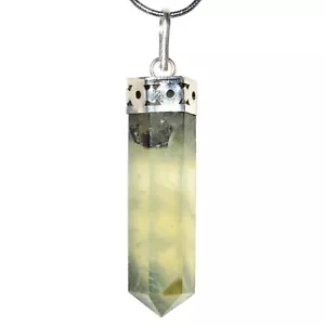 Ciondolo a matita prehnite naturale CARICO + catena in acciaio inox 20 - Foto 1 di 8
