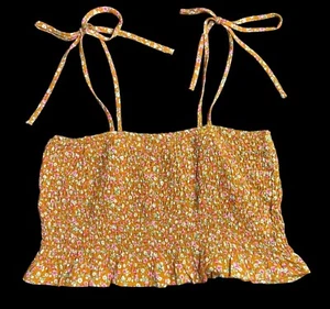 Timing Smocked Burnt Orange Floral Print Bandeau Cropped Tank Top Size Large - Picture 1 of 8