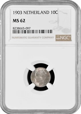 Netherlands 10 cents 1903, NGC MS62, "Queen Wilhelmina (1890 - 1948)" - Image 1 of 2
