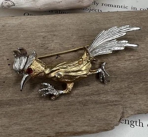 Vintage Red Eye Rhinestone Bird Brooch Pin Costume Jewelry Silver & Gold Tone ❤️ - Picture 1 of 11