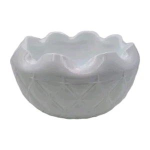 Vintage Scalloped Edge Quilted Milk Glass Bowl - Picture 1 of 3