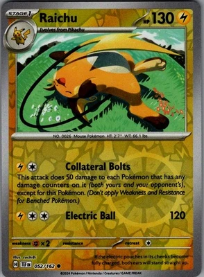 Raichu Reverse Holo Common SV05: Temporal Forces 052/162 NM - Image 1 of 2