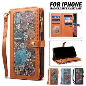 For iPhone 17 Pro Max 17 16Pro Max 15 14 13 Zipper Leather Flip Wallet back Case - Picture 1 of 13
