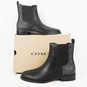 Coach Meredith Signature Canvas Booties In Black/Charcoal - W Size 7.5 (CW724) - Picture 1 of 8