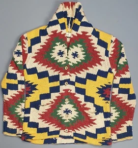 Mens Ralph Lauren Cowichan Navajo Knitted Cardigan Size Medium Aztec Cotton - Picture 1 of 7