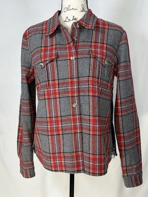Camisa boho Sundance de franela de lana a cuadros con encaje trasero manga larga para mujer talla 10 Foto 1 de 4