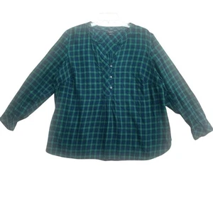 Pullover donna Talbots verde chiaro flanella camicia quadri manica lunga taglia 2X P - Foto 1 di 5