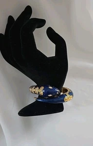 BRACCIALE JOAN RIVERS SERPENTE SERPENTE CERNIERA MORSETTO 6,5" CRISTALLI SMALTO BLU  - Foto 1 di 8