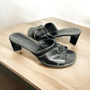Cole Haan Country Black Leather Slide Heel Open Toe Heels Classic Style US 8.5 B - Picture 1 of 9