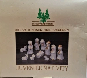 Jugendkrippe 11-teiliges Set Porzellan Holiday Expression Goldakzente Neu im Karton - Bild 1 von 12