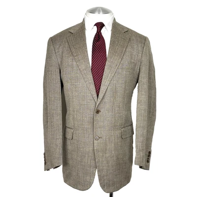 Abrigo Deportivo Brooks Brothers Lana Seda Lino Marrón Espiga 43L Hecho en Italia Foto 1 de 4