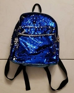 Small backpack with double-sided sequins in silver and blue Size 11" x 10" x 4" - Picture 1 of 6