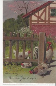 Antique Postcard Easter Rooster & Chickens German made posted & pen writing - Picture 1 of 2