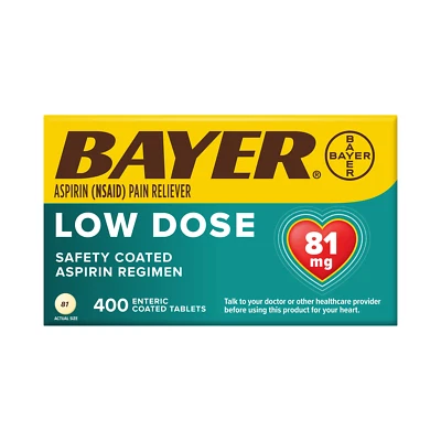 Régimen de aspirina Bayer dosis baja 81 mg., 400 comprimidos recubiertos entéricos Foto 1 de 4