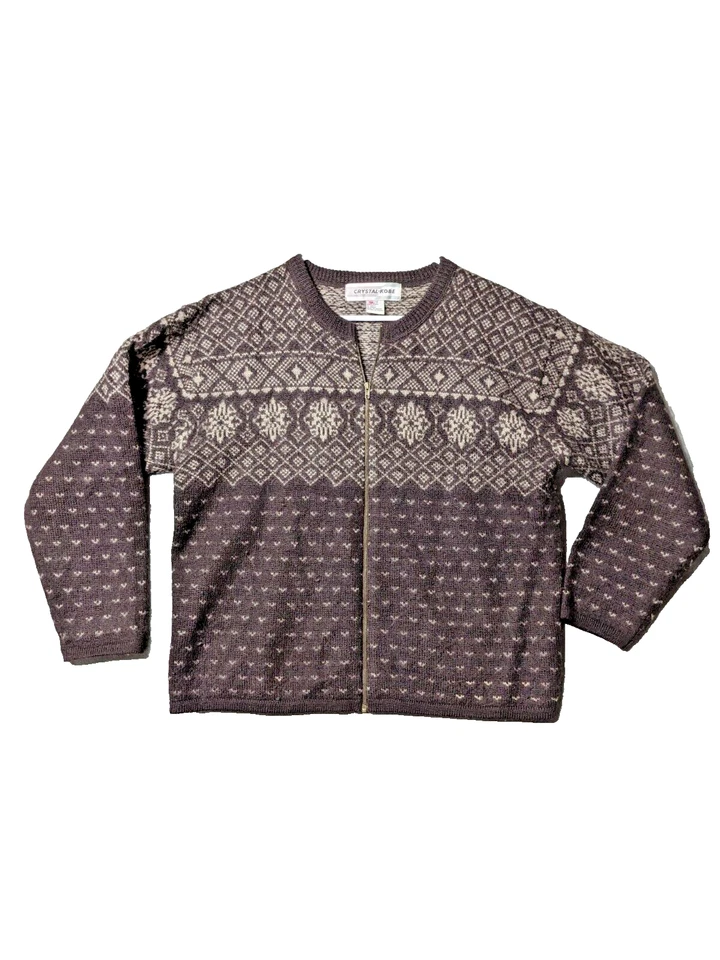 Винтажный CRYSTAL-KOBE свитер L (12-14) 100% шерсти женщин Henley Knitwear пуловер осени  - Изображение 1 из 4