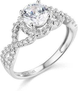 2 Ct Round 14K White Gold Created Diamond Halo Twisted Shank Engagement Ring - Picture 1 of 4