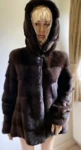 NEW BLACK NATURAL MINK FUR JACKET WITH HOOD, SIZE 42-44 (IT) - Picture 1 of 7