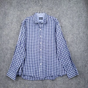 Zachary Prell Button Up Shirt Men XL Blue Leggiuno Italy Plaid Linen Long Sleeve - Picture 1 of 13