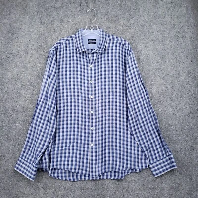 Zachary Prell Button Up Shirt Men XL Blue Leggiuno Italy Plaid Linen Long Sleeve - Image 1 of 4