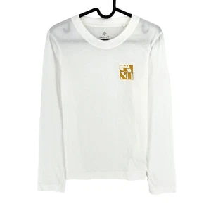 GANT Women White Quadrat Logo Crew Neck Long Sleeves T Shirt Size S - Picture 1 of 10