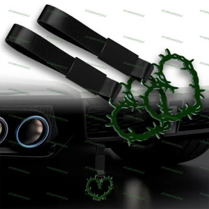 Thorned Heart JDM Green Ring Tsurikawa Subway Car Handle Strap -Black Nylon X2 - Picture 1 of 5