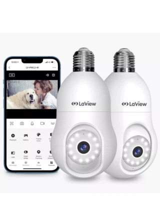 LAVIEW 4MP Bulb Security Camera 2.4GHz,360° 2K Security Cameras 2 Pack- WHITE - Image 1 of 4