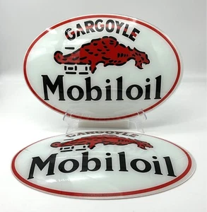 MOBILOIL GARGOYLE Oval Globe Glass Faces / Lenses ! (SET OF 2) - Picture 1 of 1