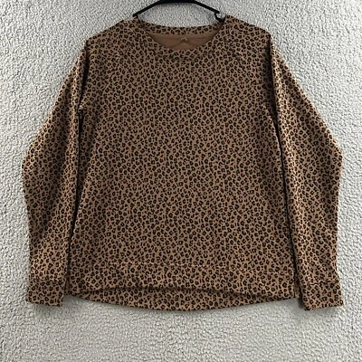 Lou & Grey Womens Brown Black Size XS Leopard Print Long Sleeve Cotton Blend - Image 1 of 4