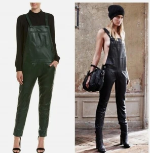 Zadig & Voltaire Sydney 100% Lamb Leather Overalls Size 38 (M) Bottle Green - Picture 1 of 10