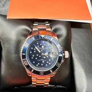 Stuhrling Original 3977 Quartz Blue Crystal Accented Date Bracelet Womens Watch - Picture 1 of 7