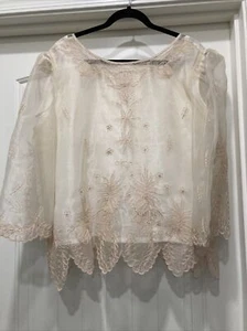 Cream Organza Embroidered Sheer Top Lined Unsized Wedding Read - Picture 1 of 22