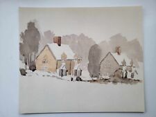 Vintage Print Prince of Wales Watercolour now King Charles Cottages in the Snow