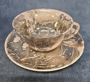 set of 4 Sascha Brastoff Surf Ballet Pink & Platinum Cup & Saucer MCM 50s u-11D - Picture 1 of 6