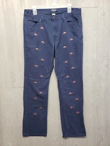 Chaps Pants Mens 34x31 Chino 5 Pocket Twill Embroidered Crabs Blue Beach Casual - Picture 1 of 13