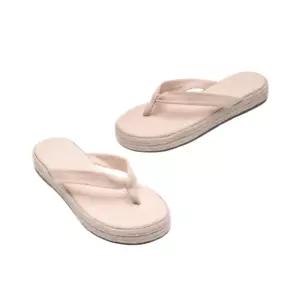 New TKEES Hera Suede Leather Beige Linen Women’s Sandals Size 7 Platform Flats - Picture 1 of 5