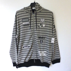 Parish Nation Sweatshirt Mens XL Grey Black Striped Painted Patch Hoodie New XL - Picture 1 of 3