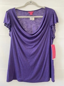 Sunny Leigh Womens Olive Grove Purple Cowl Neck T-Shirt Size L Flutter Sleeve - Picture 1 of 7