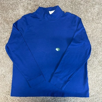 L.L.Bean Interlock Mock-Turtleneck Shirt Women Petite XL Alpine Blue Knit Cotton - Image 1 of 4