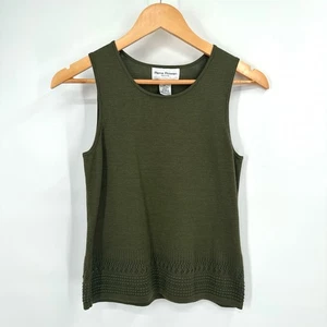 Vintage Rena Rowan Petite S Silk Tank Top Olive Green Quiet Luxury 90s Boho - Picture 1 of 8