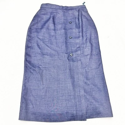 Falda Lápiz Oleg Cassini Azul Midi Botón Frontal 100% Forrada Ramie Talla 8 Foto 1 de 4