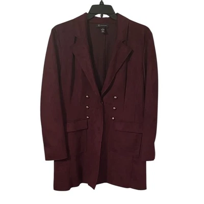 INC | Women’s Burgundy Red Suede Faux Button Snap Jacket Blazer Size XL - Image 1 of 4