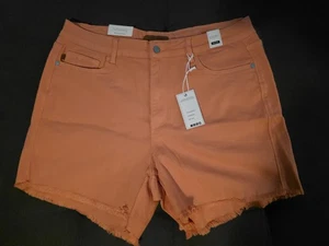Judy Blue Mid Rise Jeansshorts Damen 3XL ausgefranster Saum pfirsichfarben stückgefärbt NEU - Bild 1 von 7