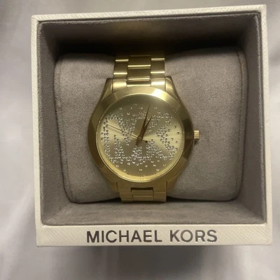 Reloj Michael Kors Slim Runway MK3590 acero inoxidable esfera analógica dorado brillante Foto 1 de 4