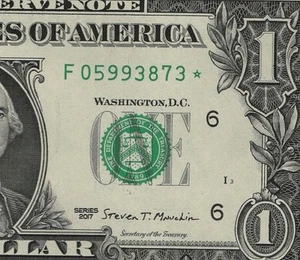 2017 $1 FDR STAR NOTE REPLACEMENT NOTE *** F05993873* CH UNCIRCULATED 3 of 5 - Picture 1 of 3