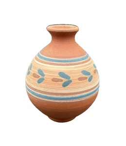 Shaving Hill Pottery Maine Red Clay Brown Blue Floral 4.25" Bud Vase - Picture 1 of 9