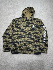 Y2K Carhartt Tiger Stripe Camo Hoodie Green Sz Youth Large 14-16 Grunge Skater - Picture 1 of 7