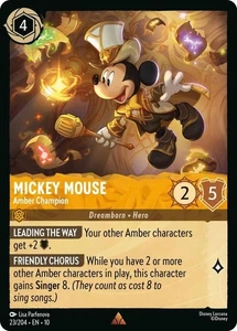 Disney Lorcana Juego de Cartas Coleccionables Susurros en el Pozo Mickey Mouse-Campeón Ámbar 23/204 Raro - Imagen 1 de 3