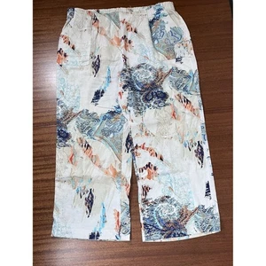 Pantalone donna Chico's 3,5 (18) lino pull-on vestibilità rilassata stampa paisley floreale - Foto 1 di 11