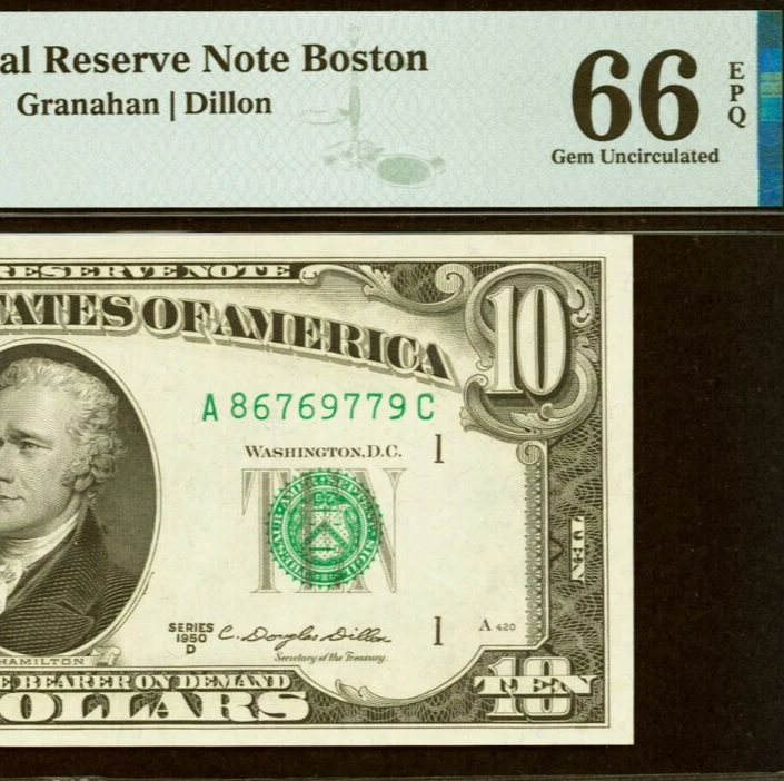 1950D $10 Federal Reserve Note PMG 66EPQ - Top Pop Highest Graded - Fr 2014-A - Image 1 of 4